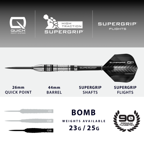 Preview: Harrows SUPERGRIP QP Bomb Steeldart-Set 22 oder 25 Gramm